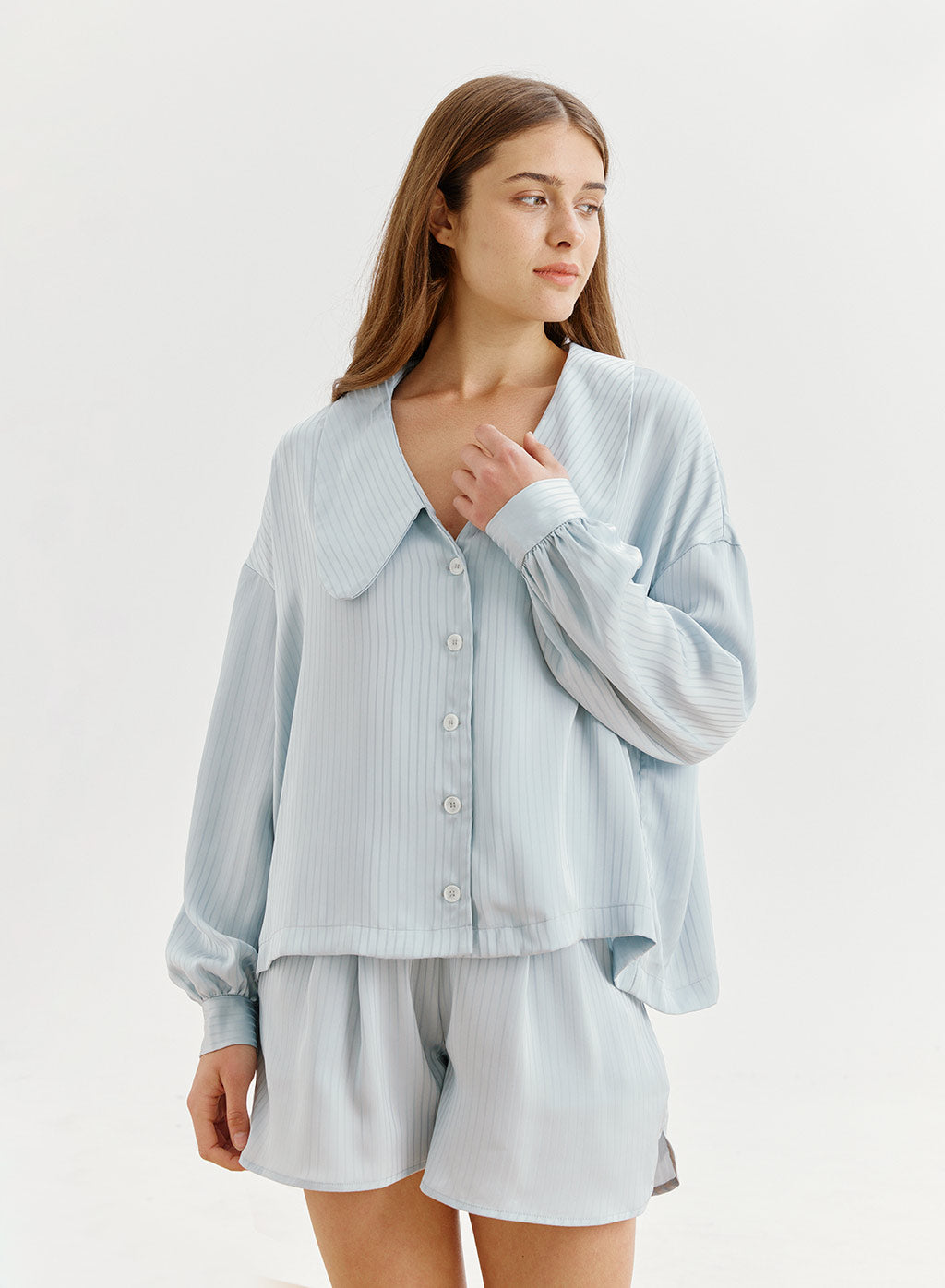 NAP Oversized Collar Striped Shirt
