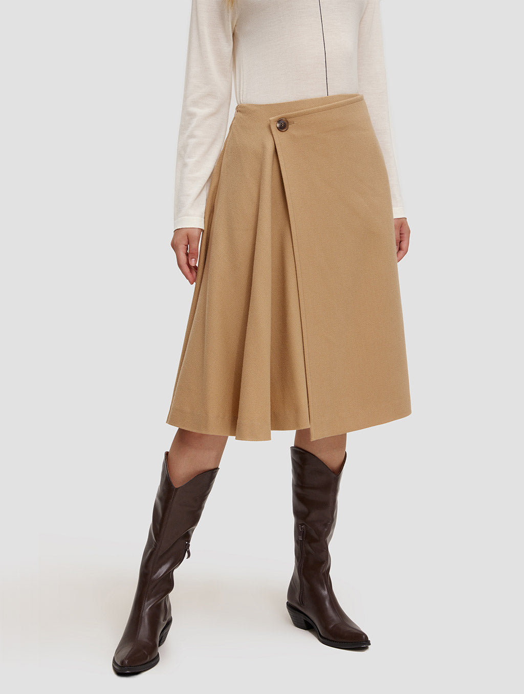 Pleated Wrap Skirt-side-camel