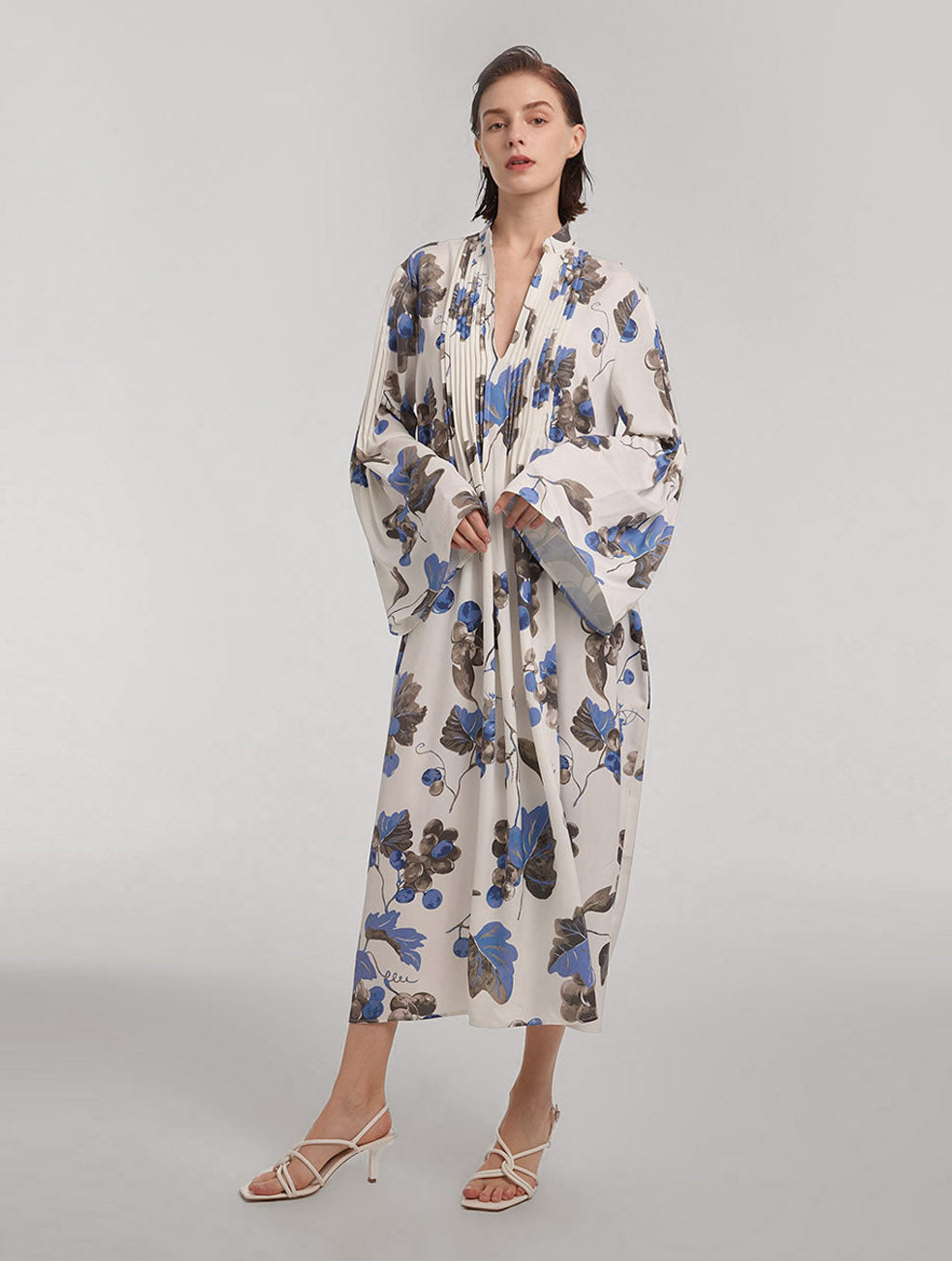 Printed Floral Pleated Maxi Dress