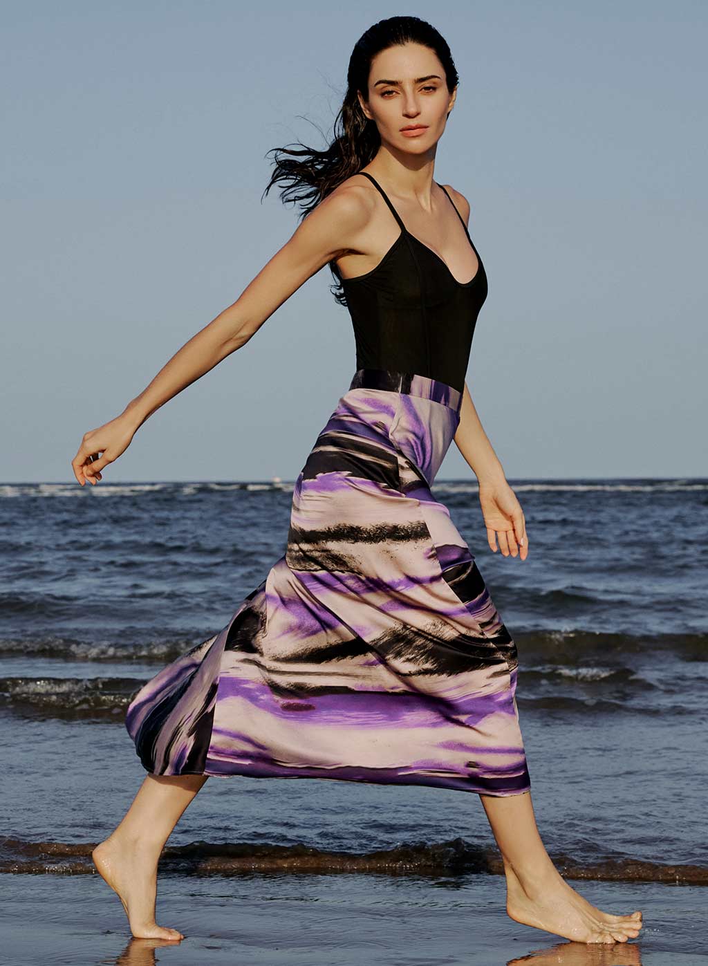 Marble Ruched Silk Skirt