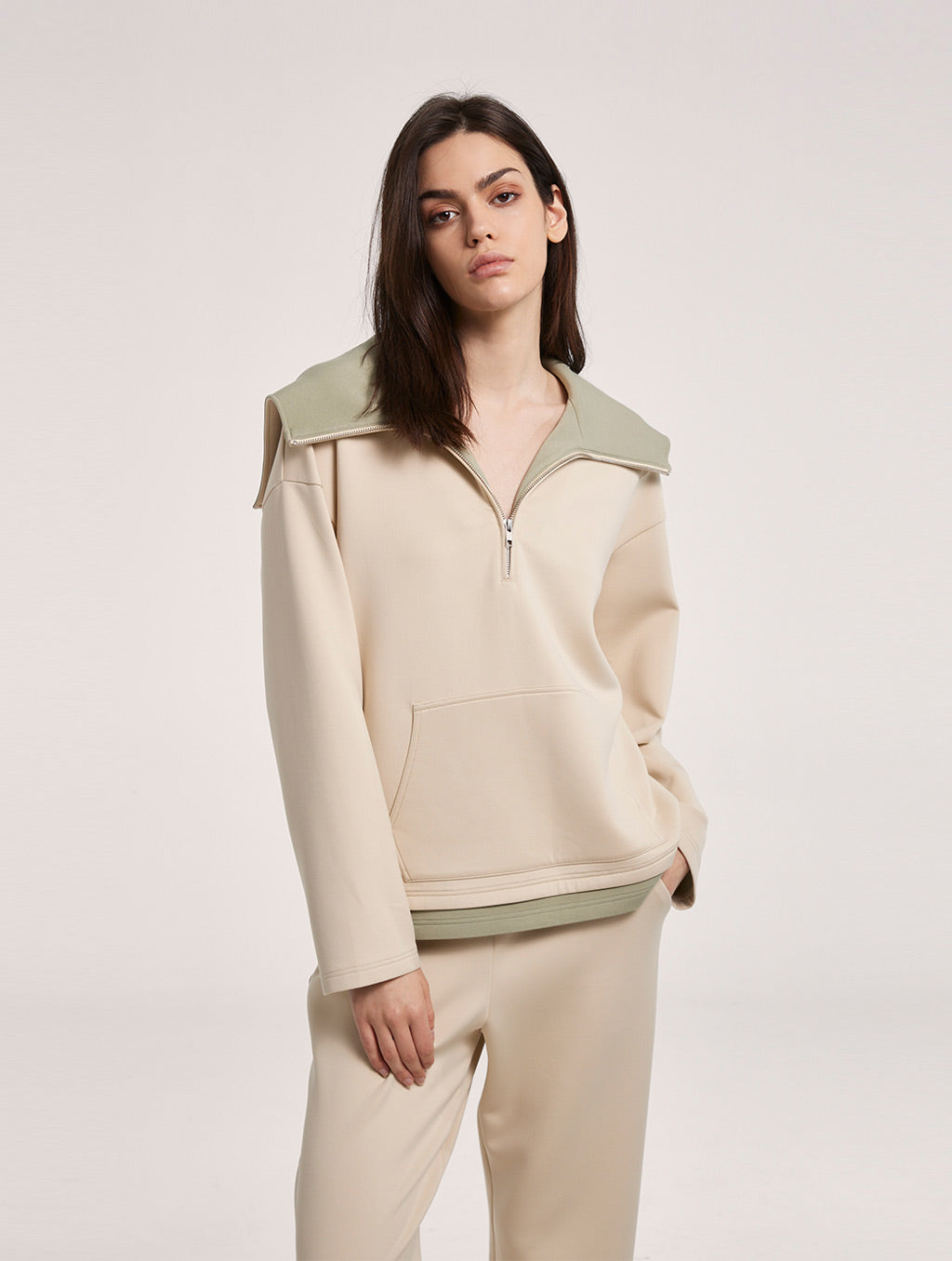 Sailor Collar Zipper-collar Sweatshirt