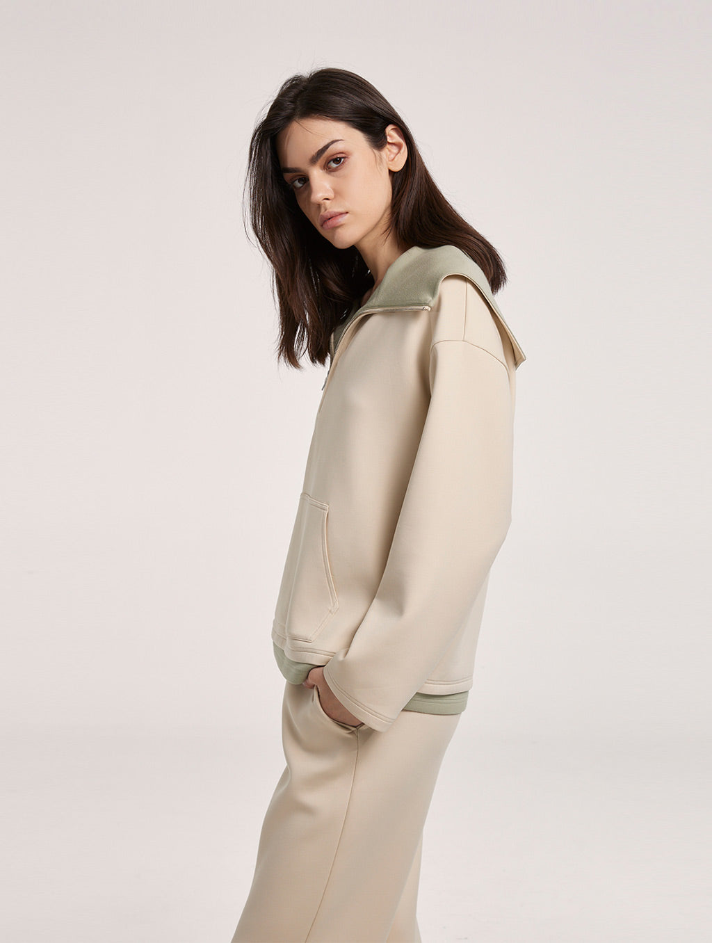 Sailor Collar Zipper-collar Sweatshirt