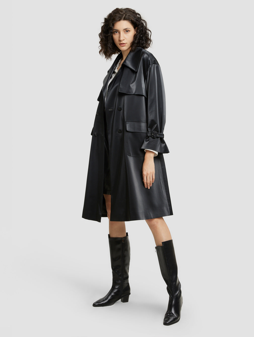 Shiny Double-breasted Trench Coat