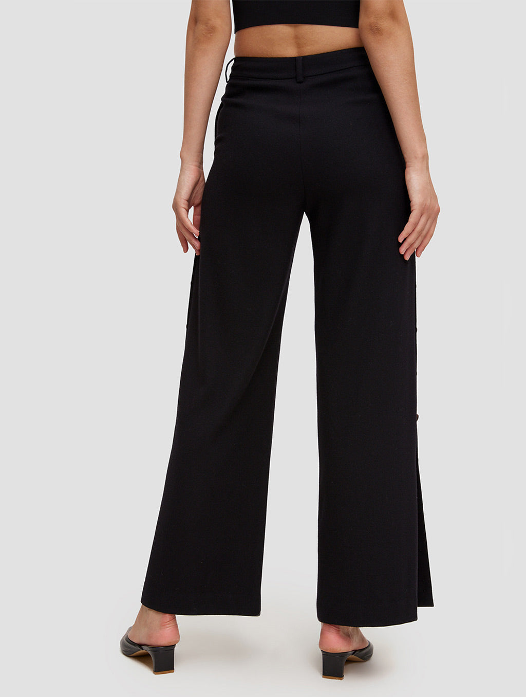 Side Buttoned Trousers-back-black