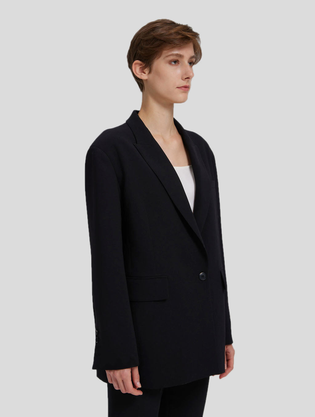 Single Breasted Twill Black Blazer-side- Black2