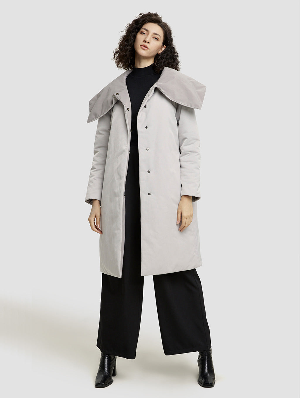 Statement Collar Cotton Padded Coat-positive-light gray