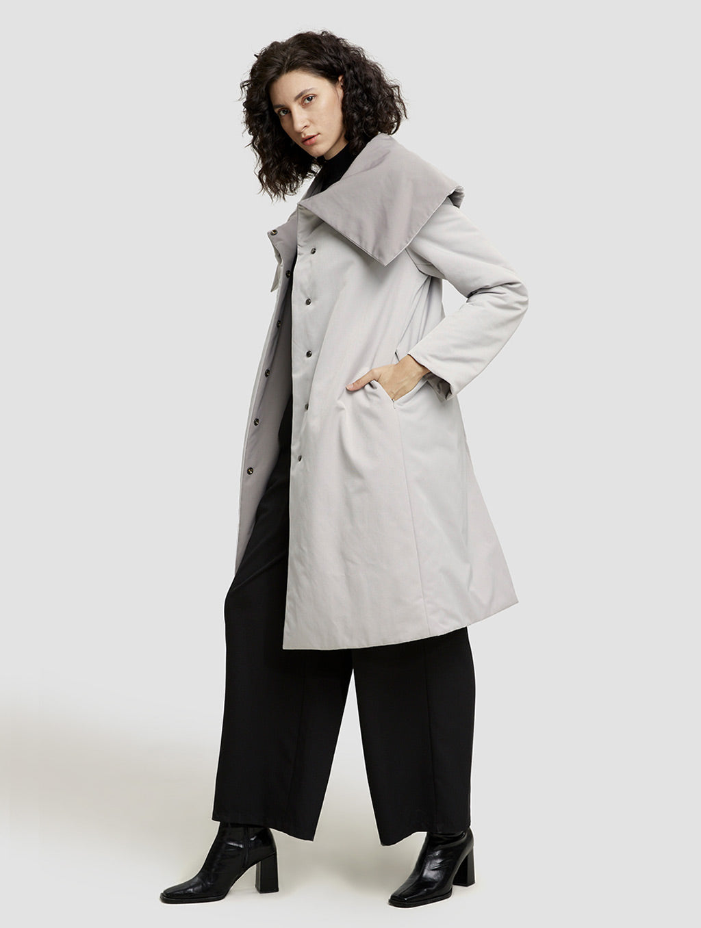 Statement Collar Cotton Padded Coat-side-light gray