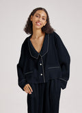 Statement Collar Cropped Pajama Top