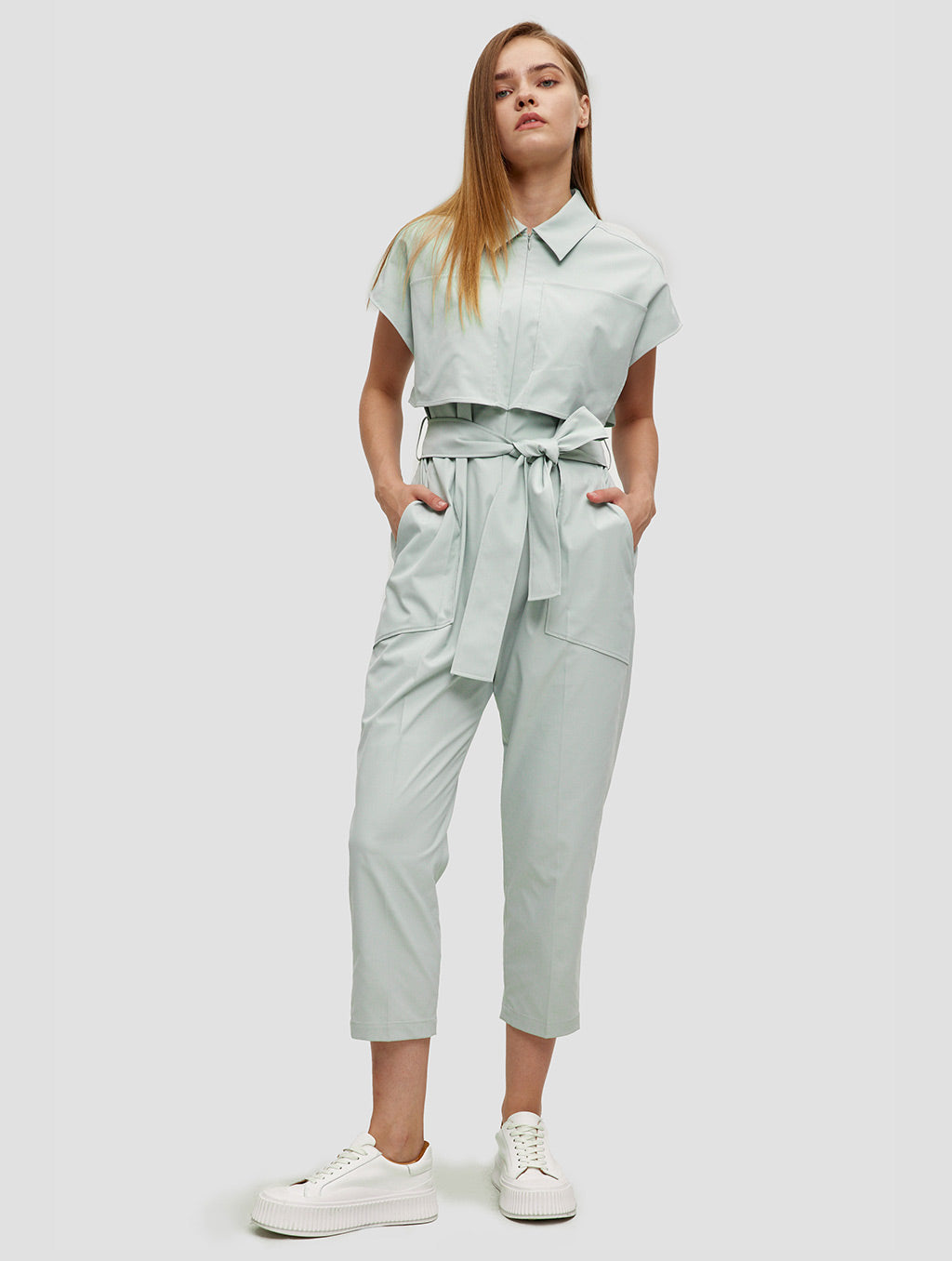 Zipper front jumpsuit - positive- light cyan