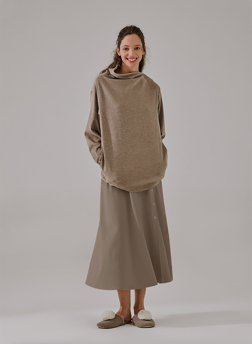 Button Front Slit Skirt