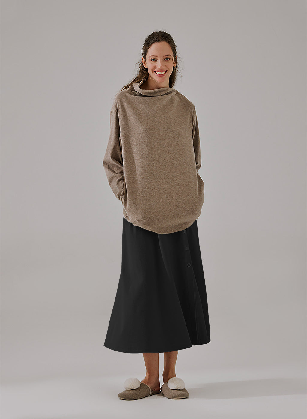 Button Front Slit Skirt