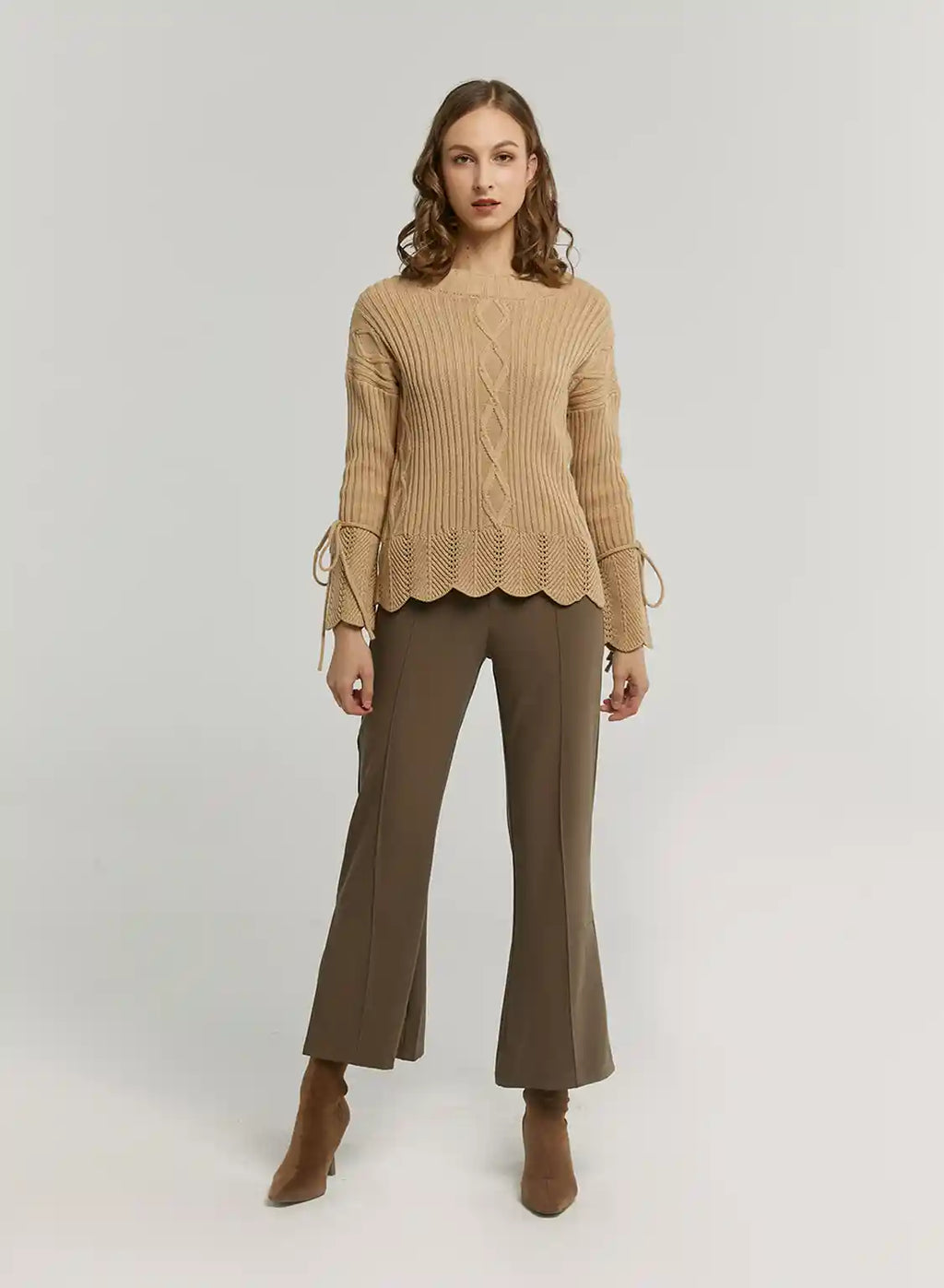 Cable Knitted Boat-Neck Sweater