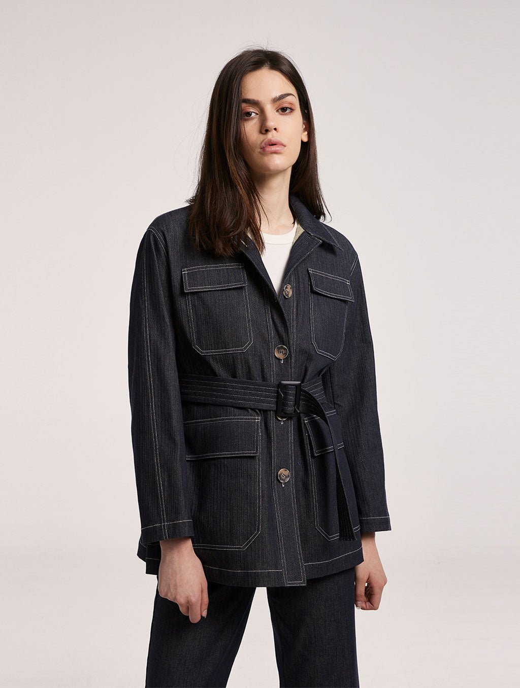 Cargo Belted Denim Jacket