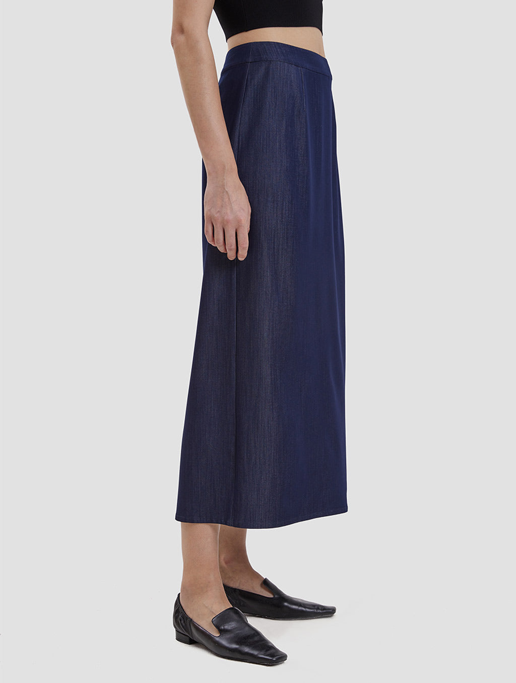 denim pencil skirt - side- navy blue