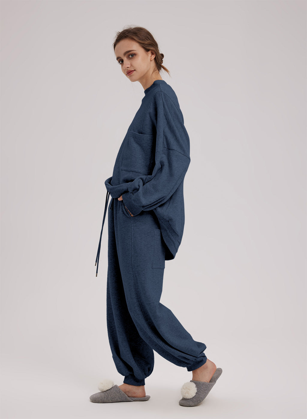 Drawstring Hem Cotton Sweatshirt Black