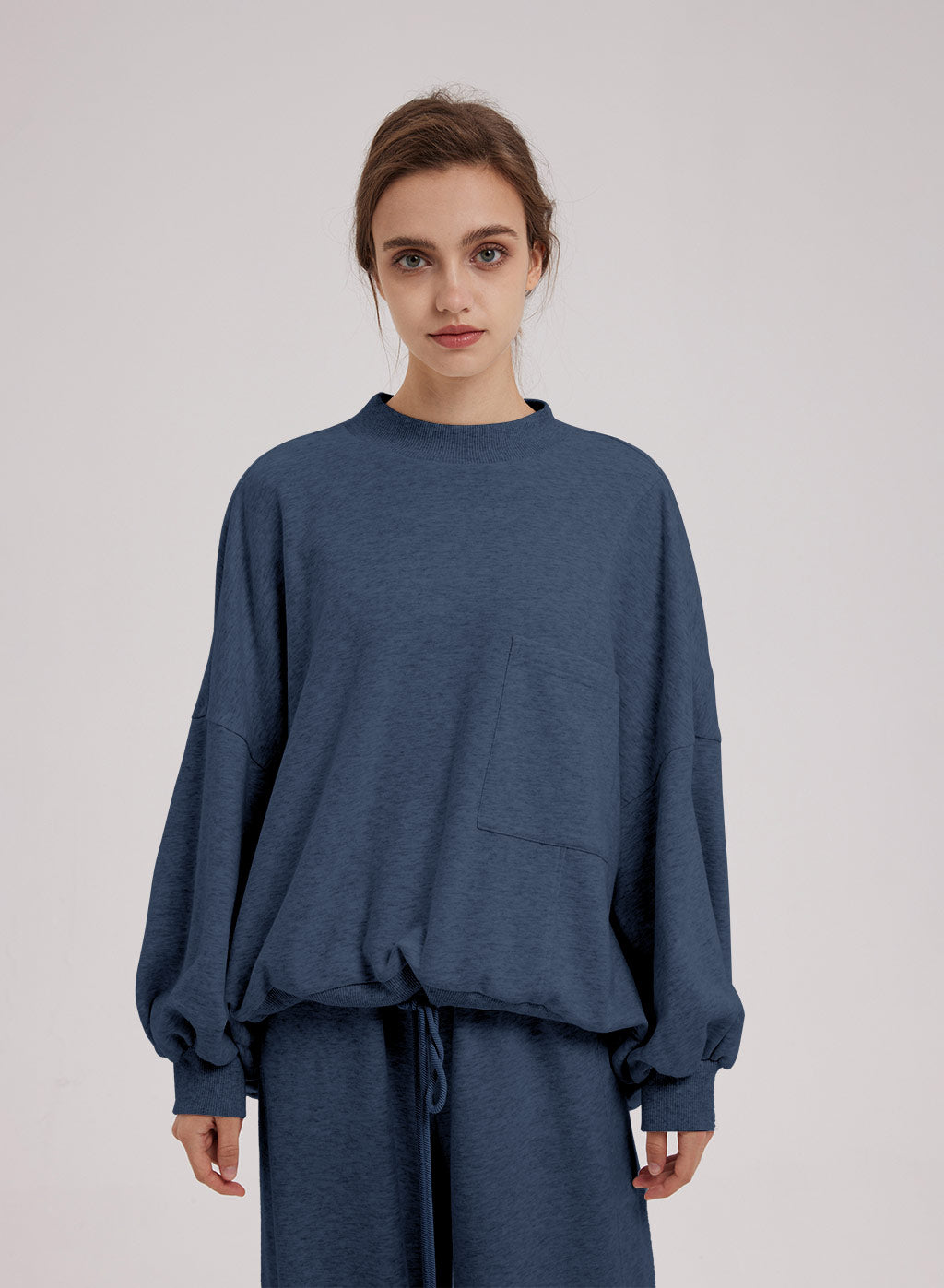 Drawstring Hem Cotton Sweatshirt Black