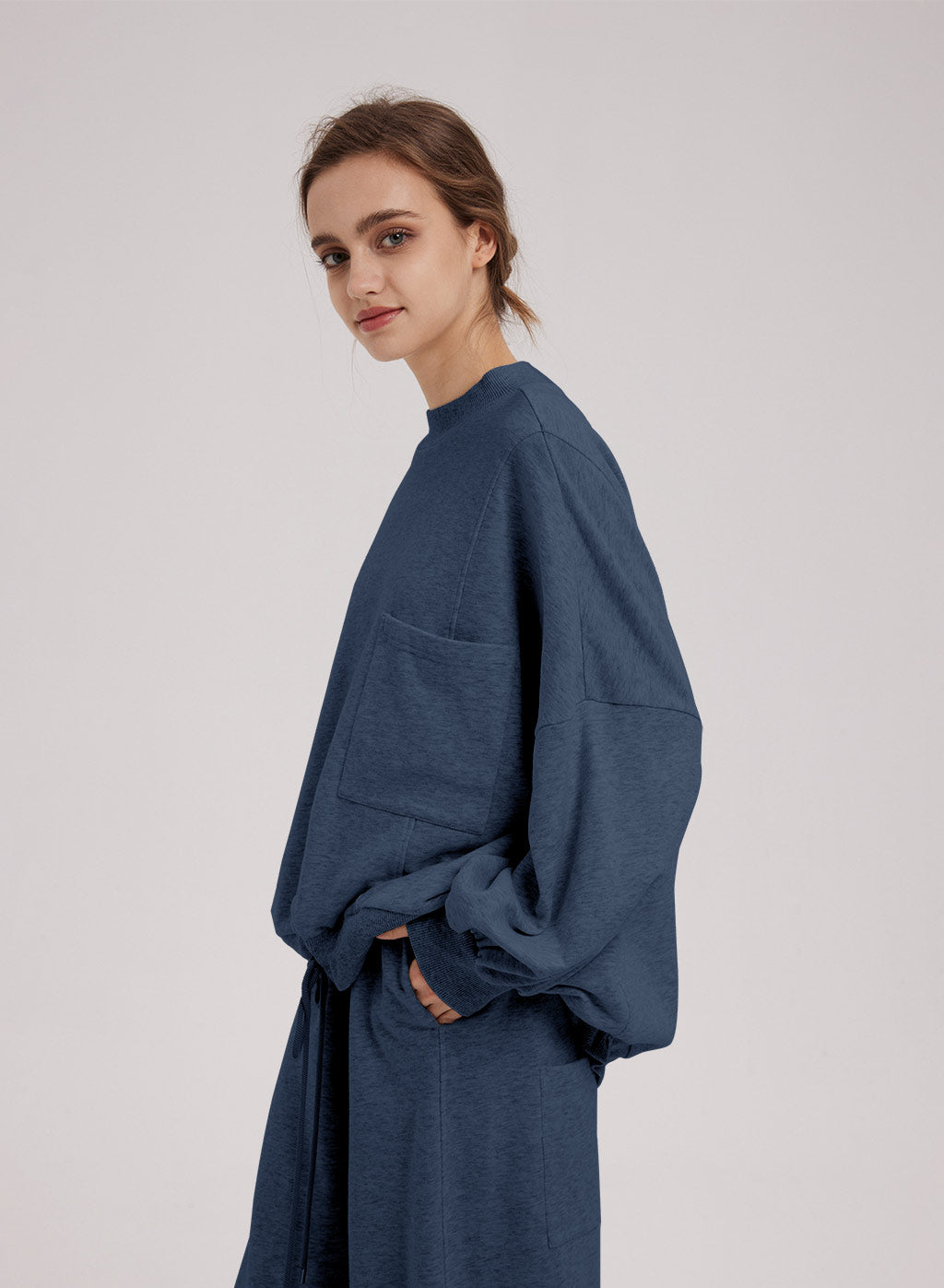 Drawstring Hem Cotton Sweatshirt Black