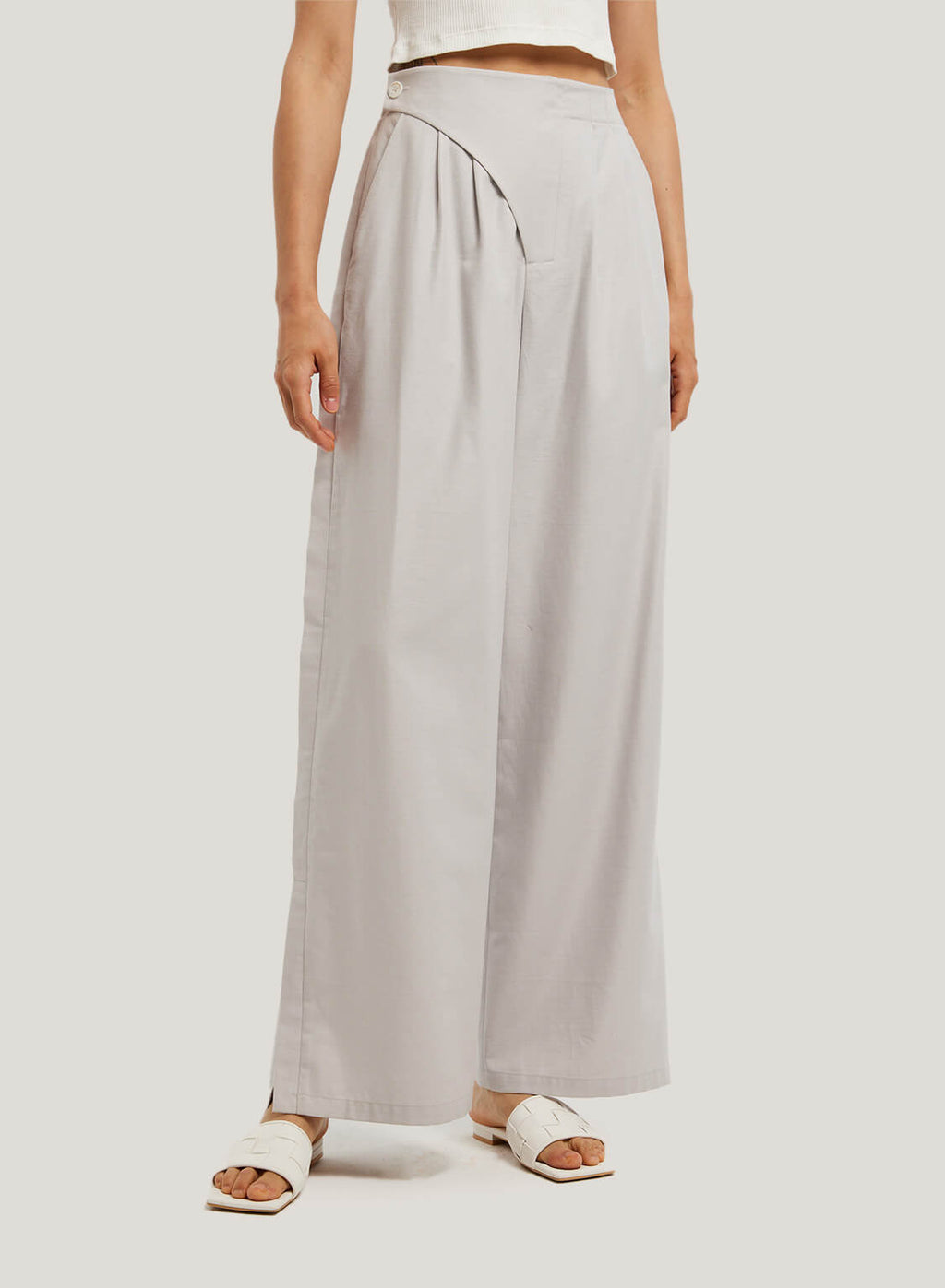 Nap Side Split Cotton-Blend Wide-Leg Pants