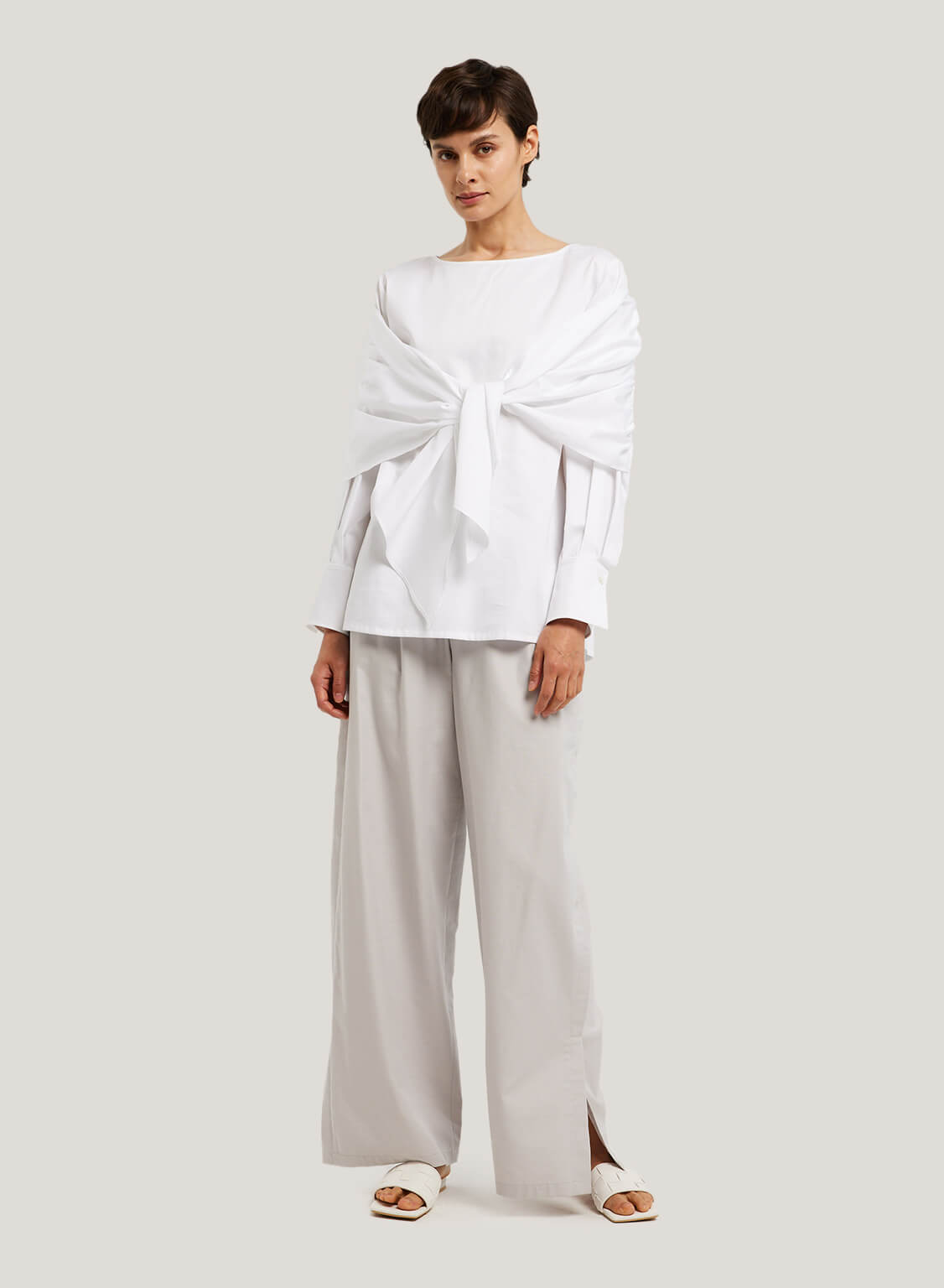 Side Split Cotton-Blend Wide-Leg Pants