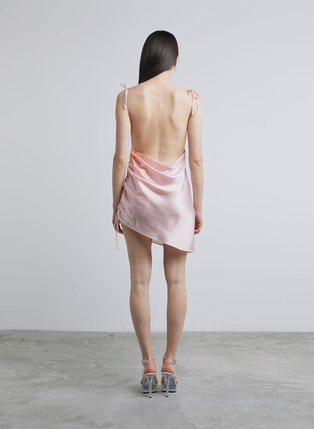 Halterneck Drawstring Silk Mini Dress