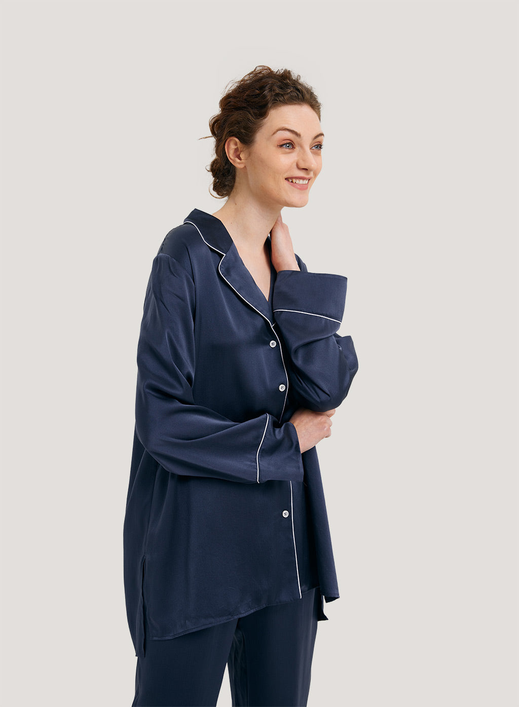 NAP Side Slits Silk Satin Pajama Top