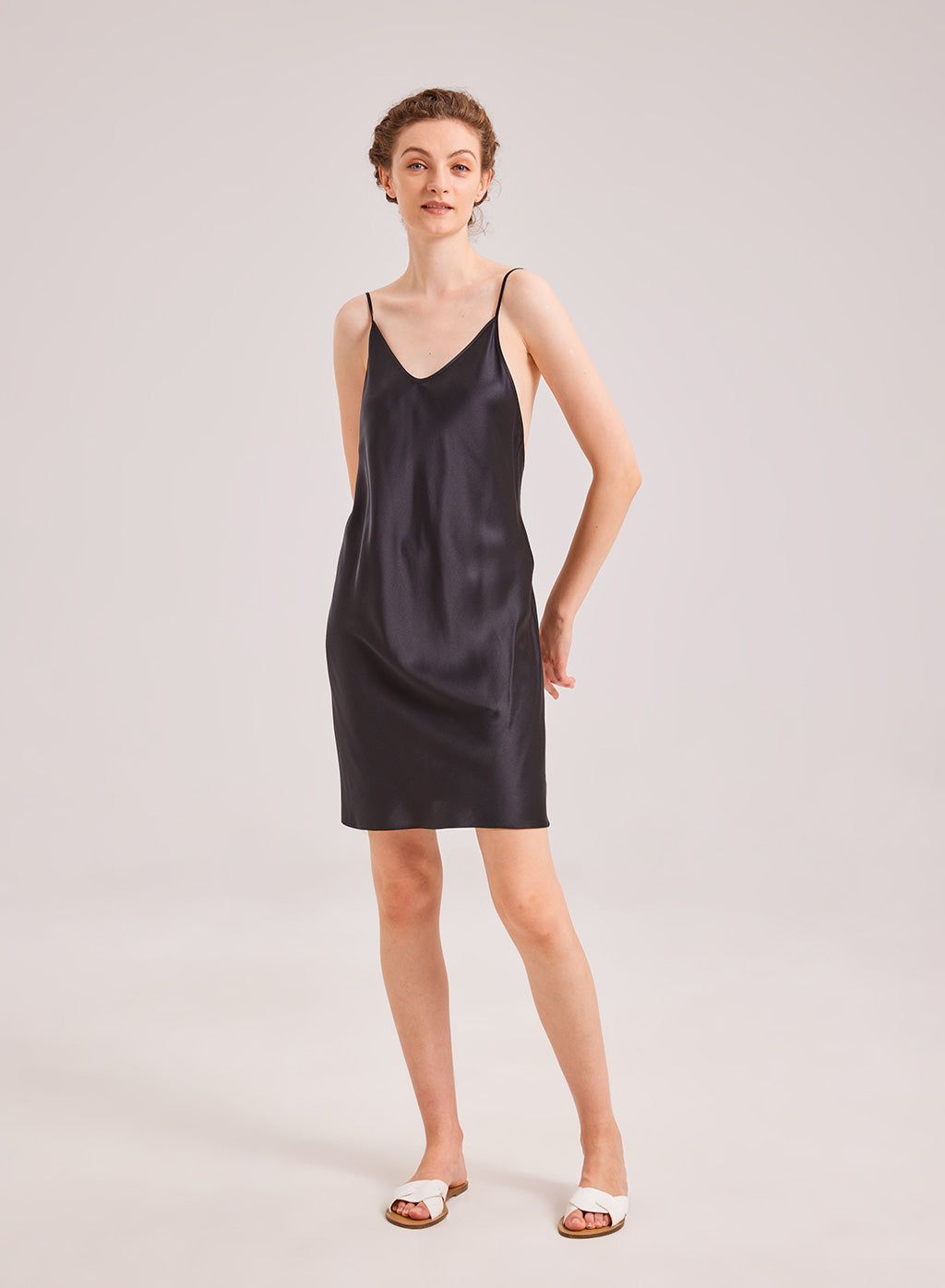 Loose-Fit Strap Silk-Satin Mini Dress