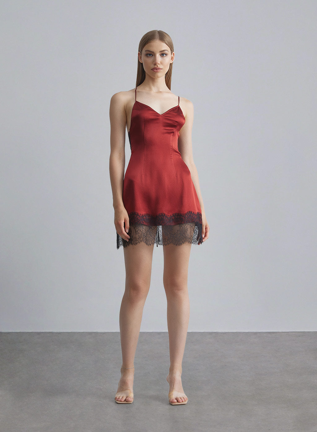 Red Desire Lace Silk Slip Dress