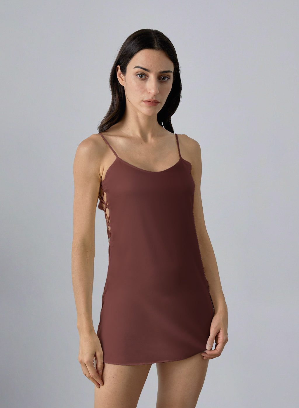 Flirty Side Cut Mini Slip Dress