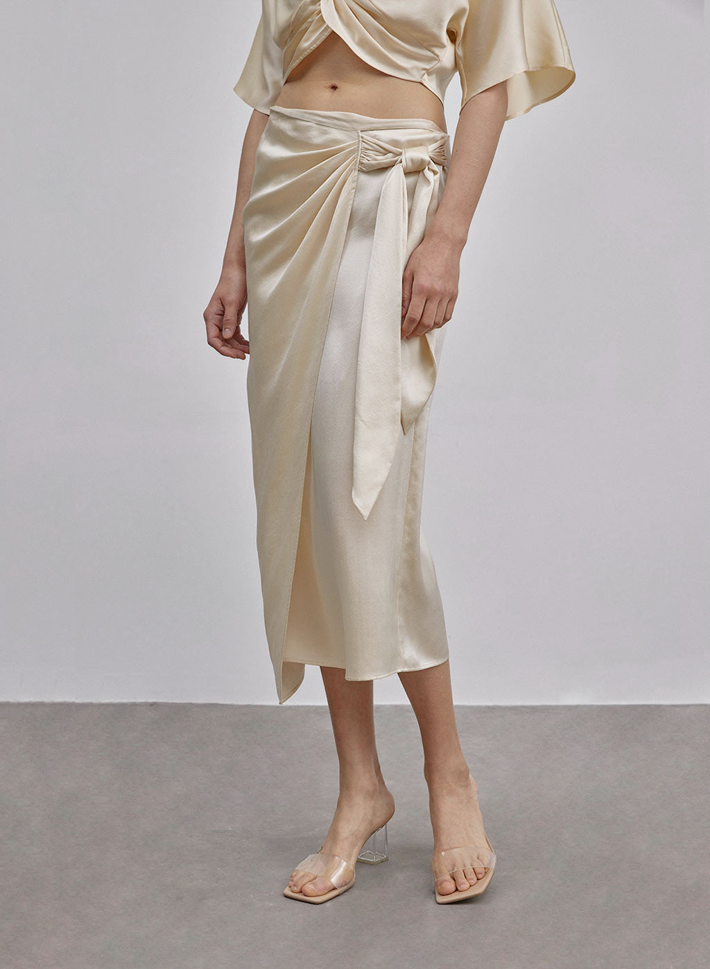 Athena Bow Tie Midi Silk Skirt