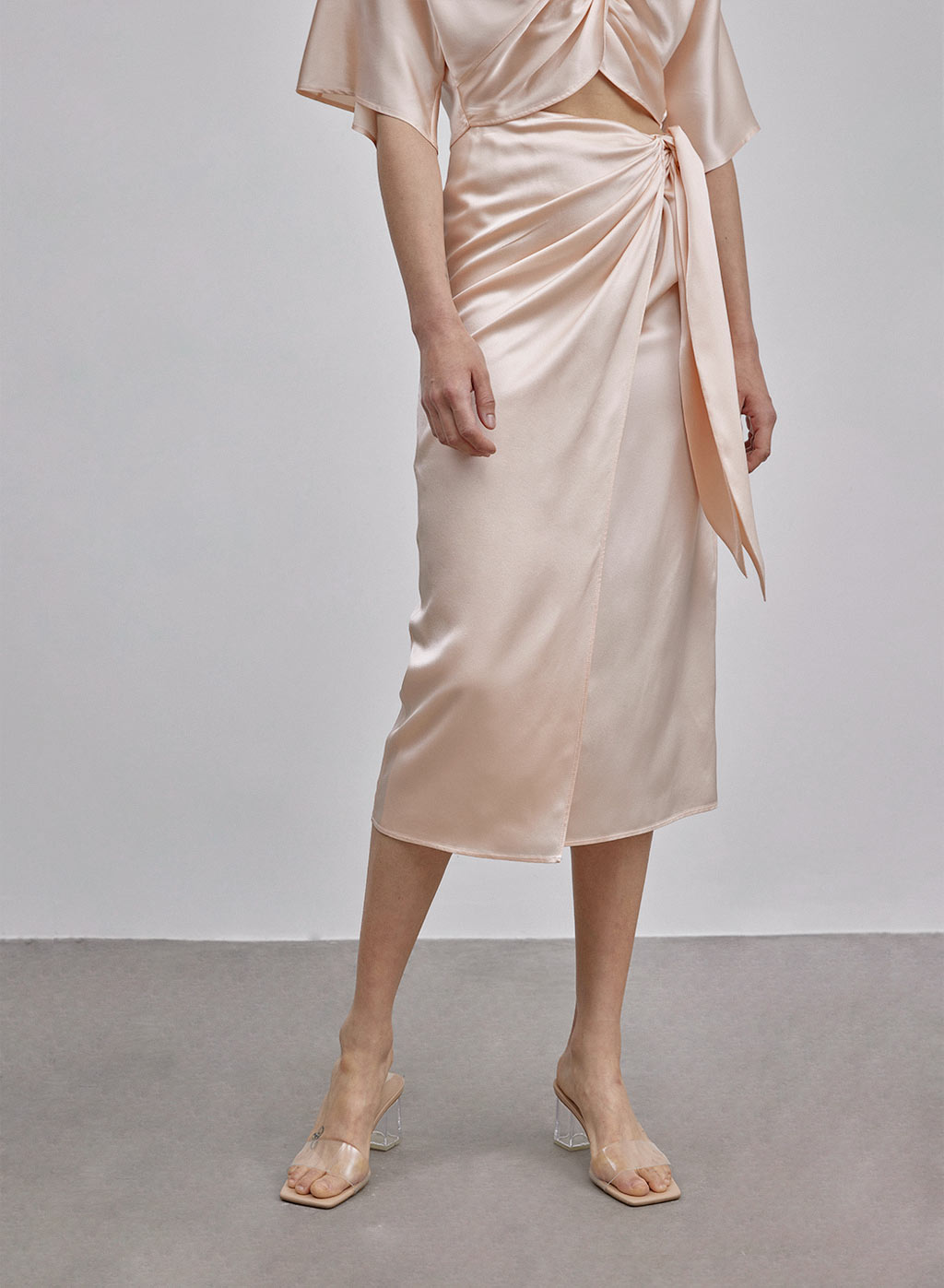 Athena Bow Tie Midi Silk Skirt