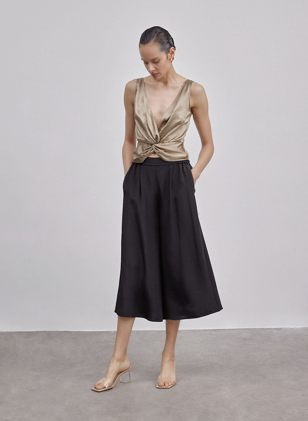 Sleeveless Wrap Knot Silk Cropped Top