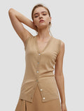 sleeveless knit cardigan - positive- camel