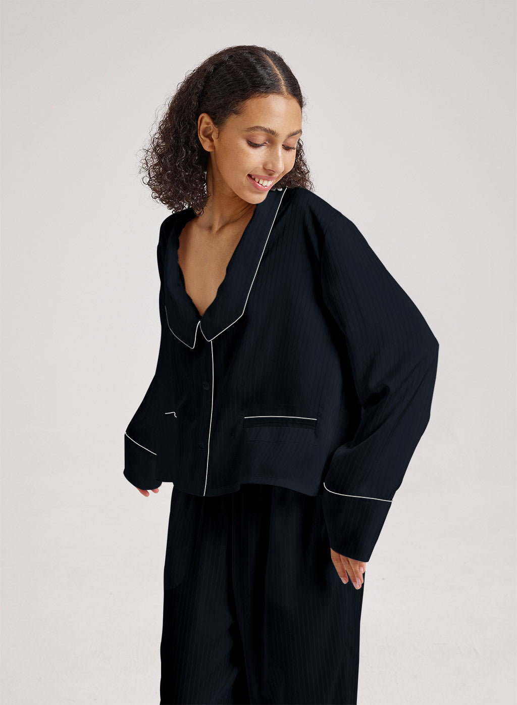 Statement Collar Cropped Pajama Top