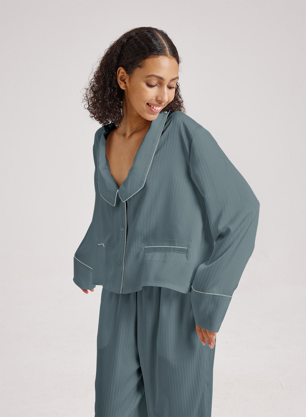 Statement Collar Cropped Pajama Top