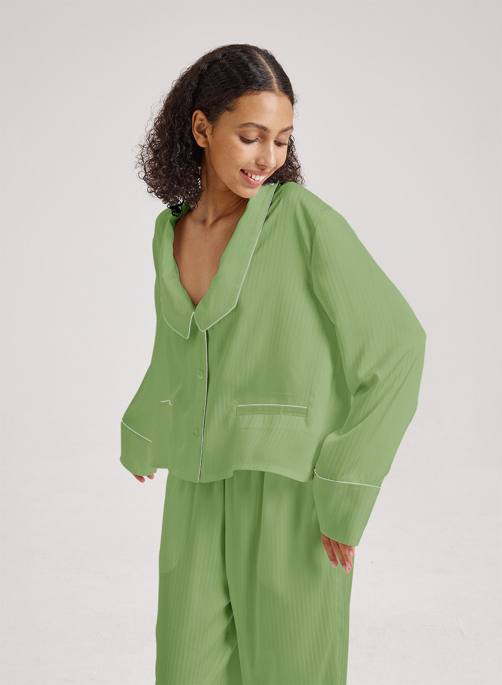 Statement Collar Cropped Pajama Top