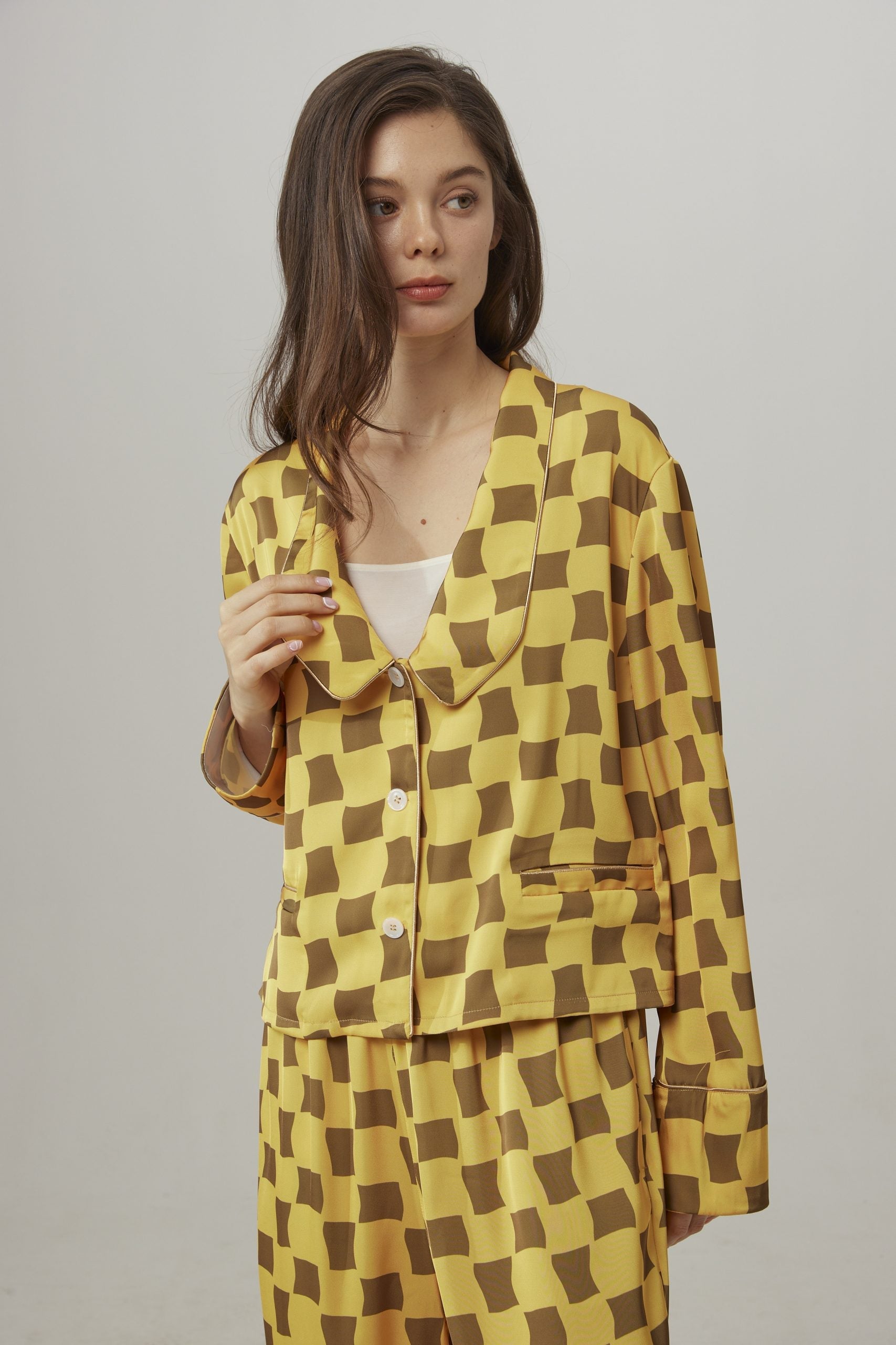 Statement Collar Cropped Pajama Top