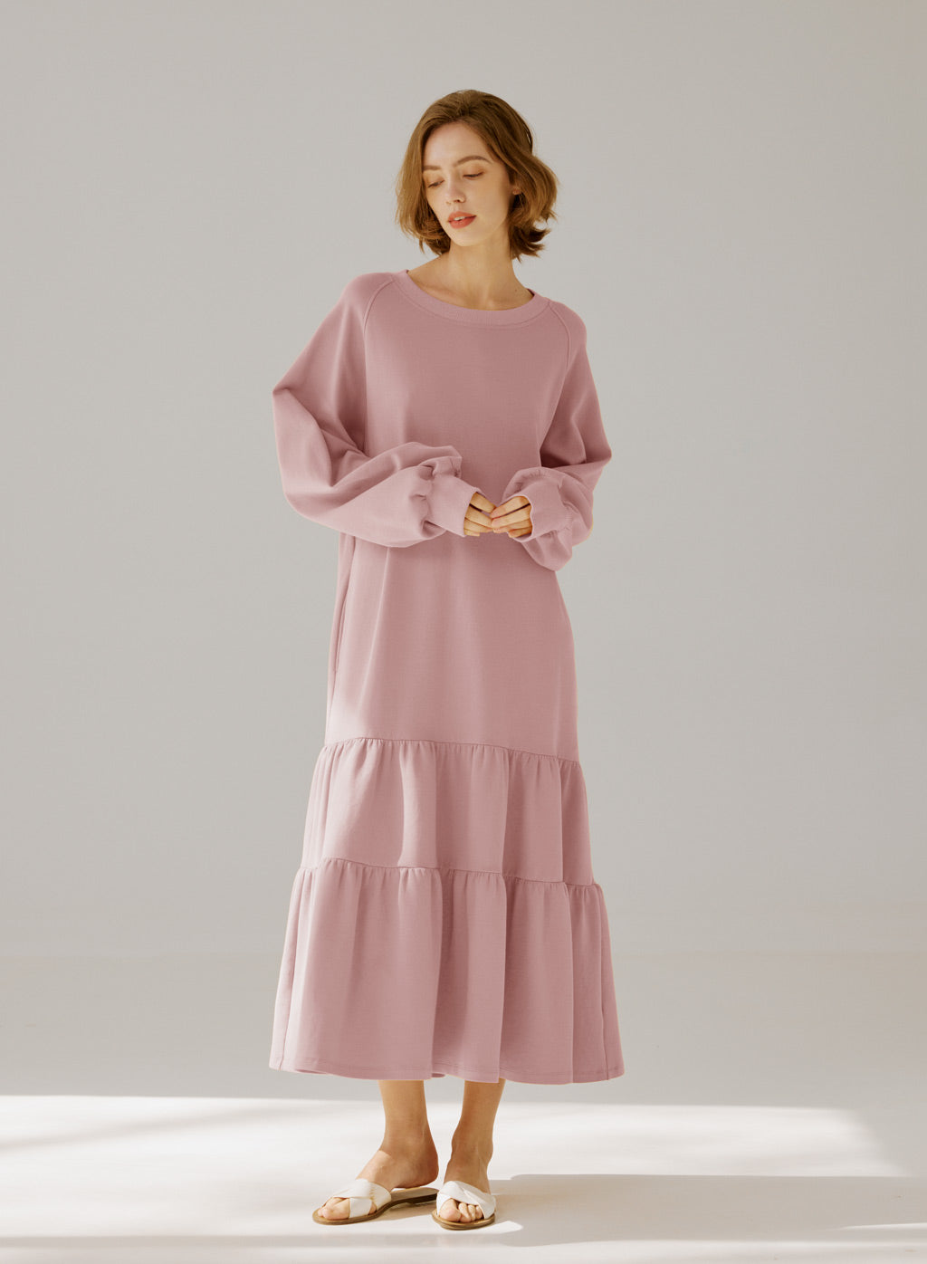 Crewneck Tiered Cotton Dress