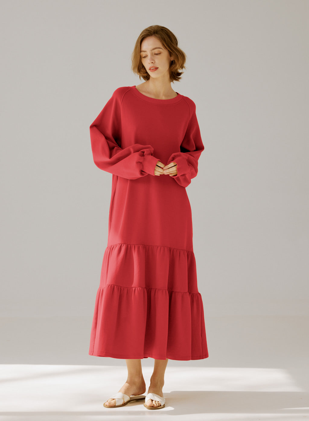 Crewneck Tiered Cotton Dress