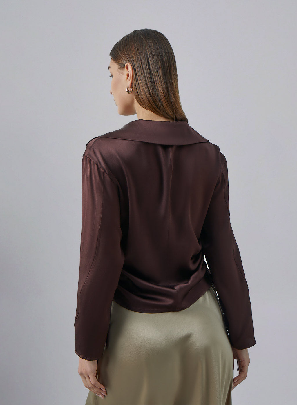 V-neck Button Opening Silk Blouse