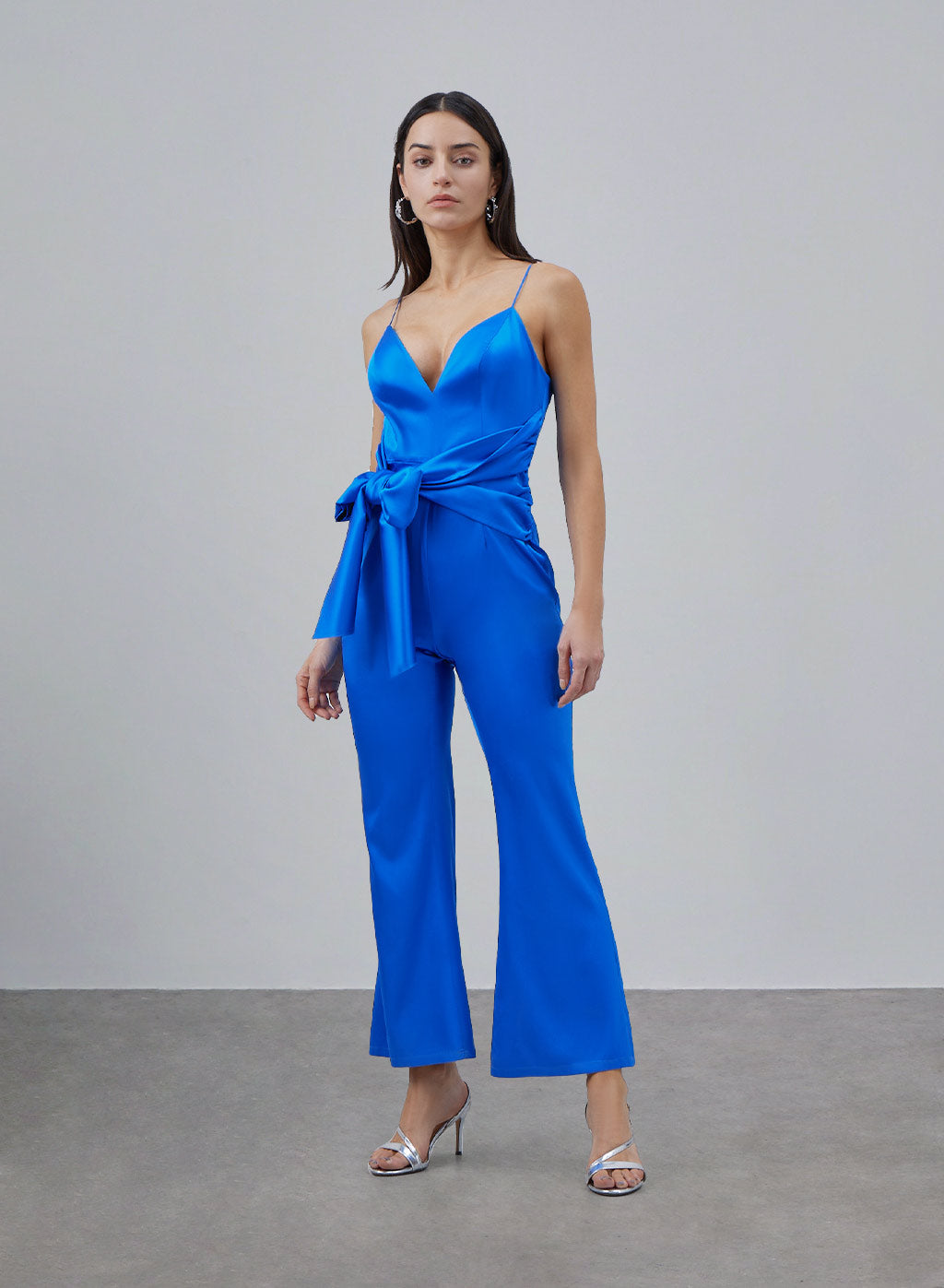 Waist Lace-up Silk Jumpsuit