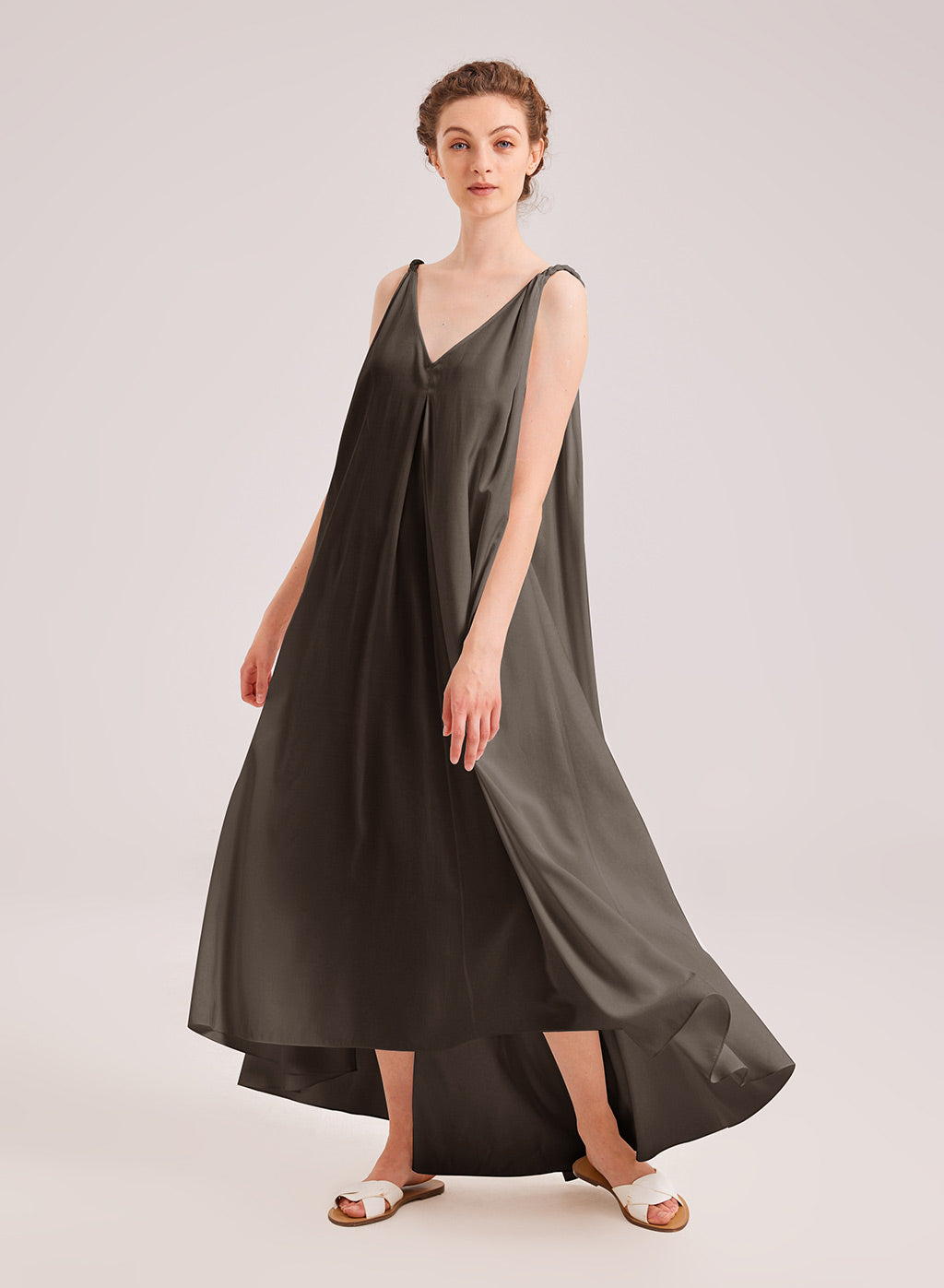 Greek Open Back Silky Maxi Dress