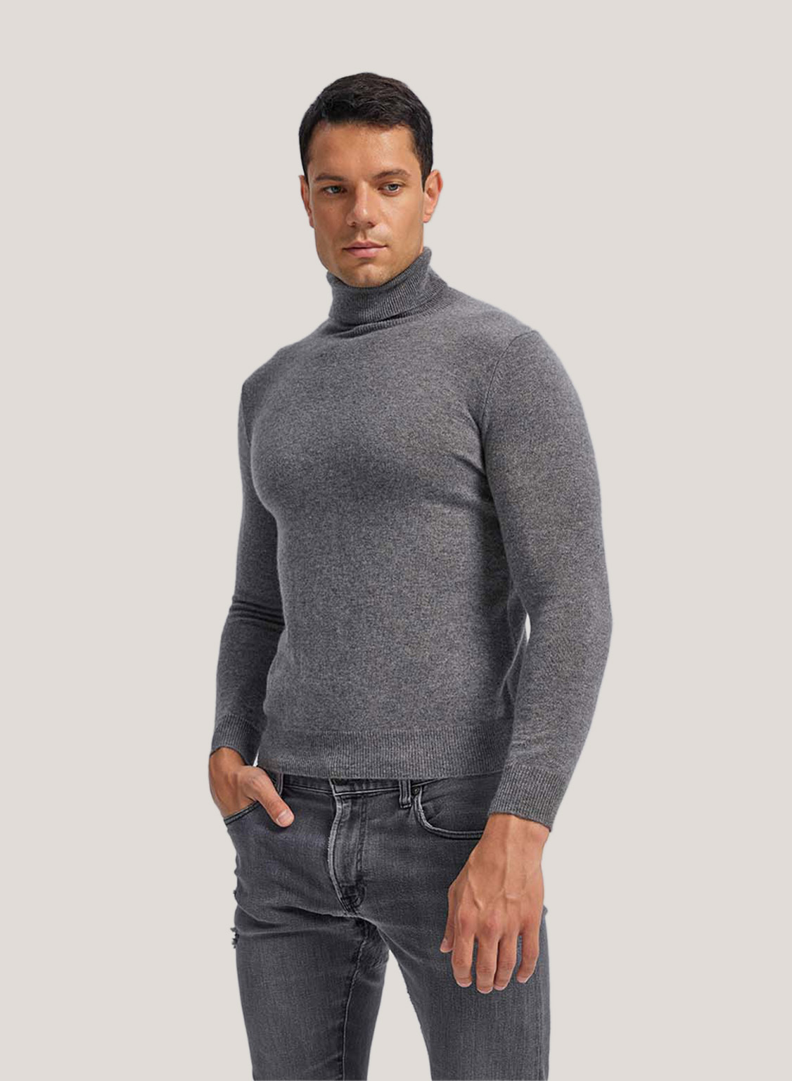 mens grey turtle neck jumper